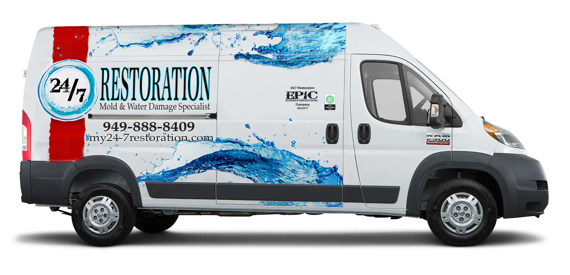 24/7 Restoration crew and van ready for water damage in Brea