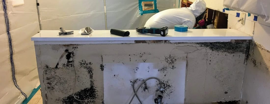 Huntington Beach mold remediation containment and structural drying setup