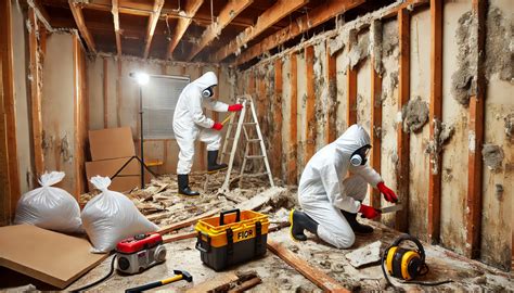 Technicians performing mold remediation and contaminated drywall removal in Rancho Santa Margarita